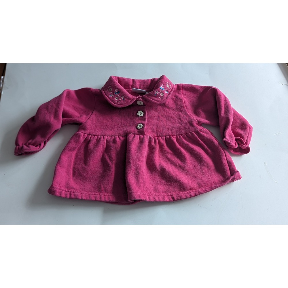 Okie Dokie Pink Floral Embroidered Fleece Peplum Jacket Baby Girl 18 Months